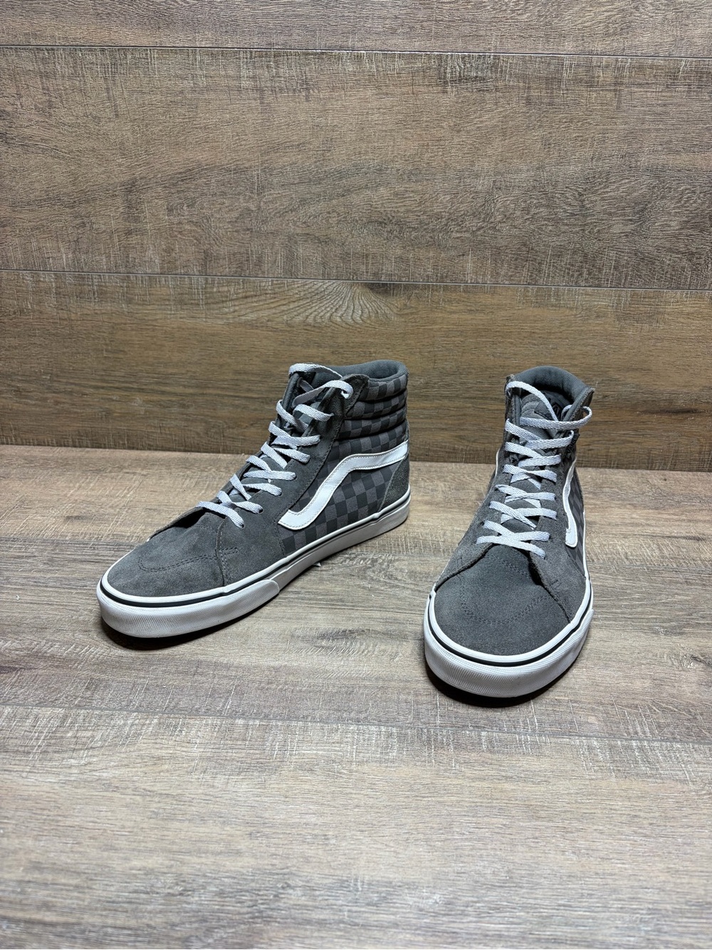Vans Gray High-Top Skate Shoes with White Stripe
